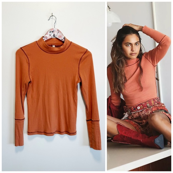 Intimately FREE PEOPLE Rickie Top Spanish Chestnut Mock Neck Size Medium M - Picture 1 of 7